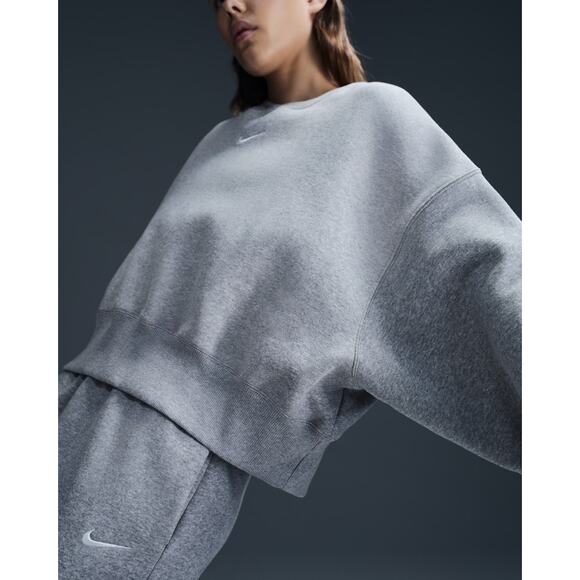 Nike Gray Phoenix Fleece Women's Over-Oversized Crew-Neck Sweater - Picture 4 of 13